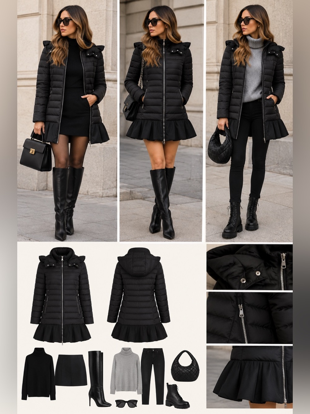 Moncler Black Quilted Hooded Puffer Coat